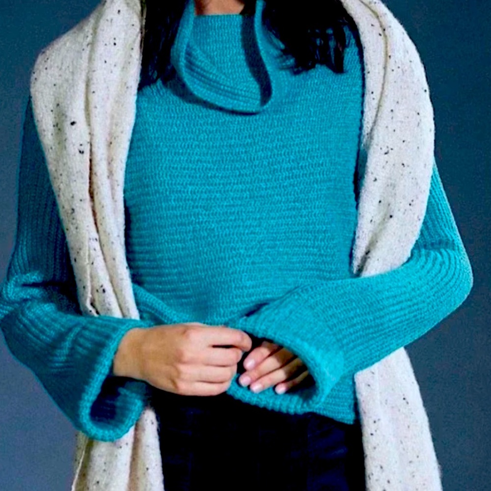 Anthropologie Blue Pilcro Cowl Neck Ribbed Sweater